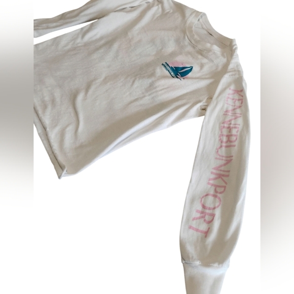 80's VINTAGE White Long Sleeve Cropped Tee with Sailboat Design | Wicked Style - Picture 4 of 10